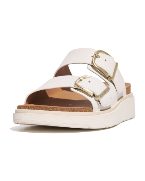 Gen-FF Buckle Two-Bar Leather Slides Urban White
