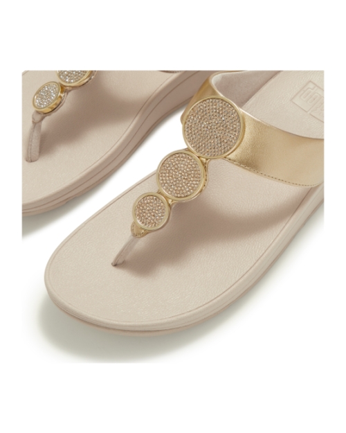Halo Bead-Circle Metallic Toe-Post Sandals Platino