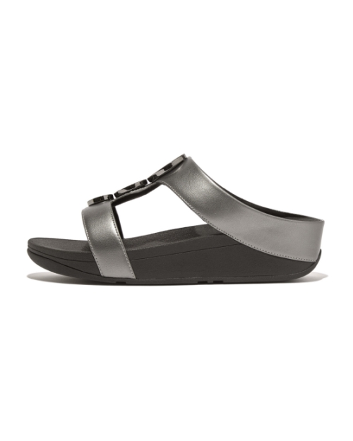 Halo Bead-Circle Metallic H-Bar Slides Pewter Black