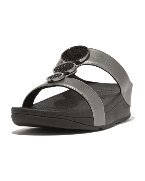 Halo Bead-Circle Metallic H-Bar Slides Pewter Black