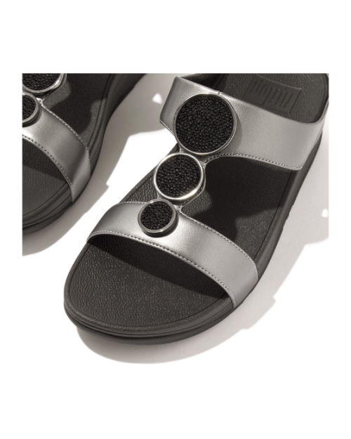 Halo Bead-Circle Metallic H-Bar Slides Pewter Black