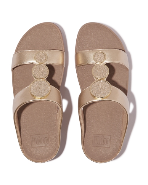 Halo Bead-Circle Metallic H-Bar Slides Metallic Latte Beige