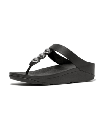 FitFlop Fino Mirror-Dome Leather Toe-Post Sandals Black