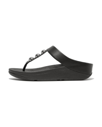FitFlop Fino Mirror-Dome Leather Toe-Post Sandals Black