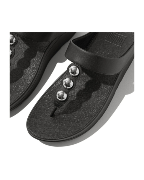 Fino Mirror-Dome Leather Toe-Post Sandals Black
