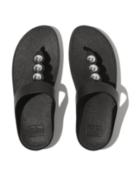 Fino Mirror-Dome Leather Toe-Post Sandals Black