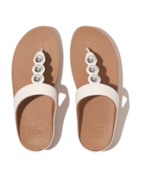 Fino Mirror-Dome Leather Toe-Post Sandals Urban White