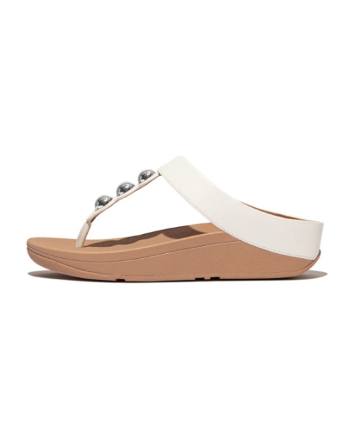Fino Mirror-Dome Leather Toe-Post Sandals Urban White