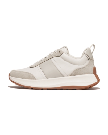 FitFlop F-Mode Flow Sneaker - Leather & Suede Mix Urban White Mix