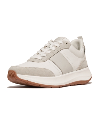 FitFlop F-Mode Flow Sneaker - Leather & Suede Mix Urban White Mix
