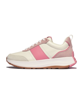 FitFlop F-Mode Flow Sneaker - Leather & Suede Mix Cream/Pinkperfect
