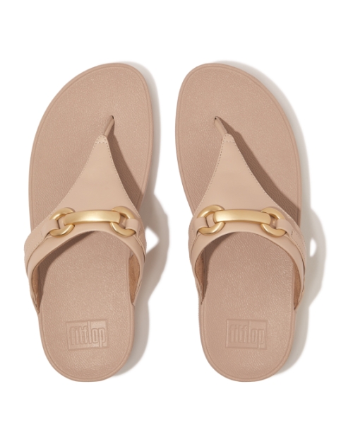 Lulu Chunky-Snaffle Leather Toe-Post Sandals Classic Beige