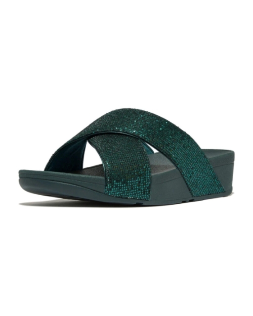 Lulu Cross Slide - Glitterball Metallic Deep Teal