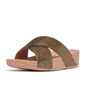FitFlop Lulu Cross Slide - Glitterball Old Gold