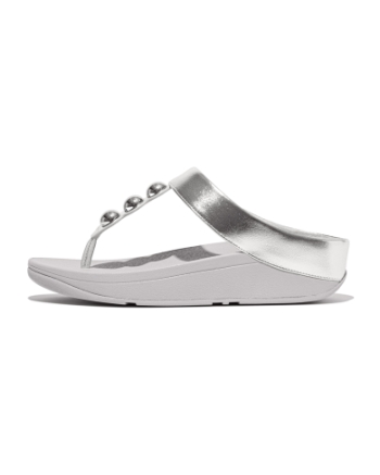 FitFlop Fino Mirror-Dome Metallic-Leather Toe-Post Sandals Silver