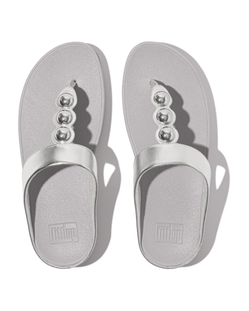 Fino Mirror-Dome Metallic-Leather Toe-Post Sandals Silver