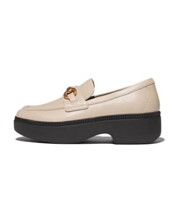 FitFlop F-Luma Chunky-Snaffle Leather Demi-Wedge Loafers Stone Beige