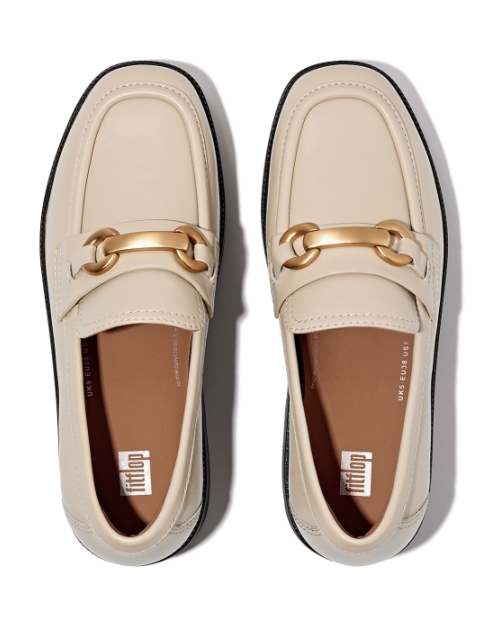 F-Luma Chunky-Snaffle Leather Demi-Wedge Loafers Stone Beige
