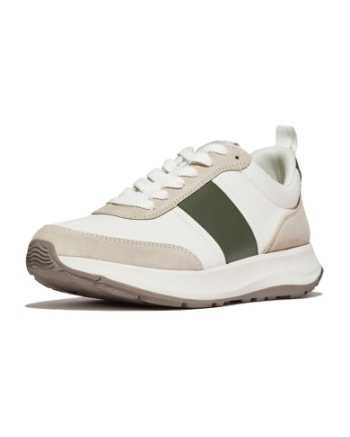 FitFlop F-Mode Flow Sneaker - Leather White/Safari Green