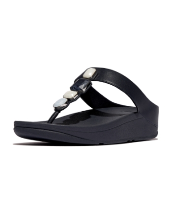FitFlop Fino Multi-Stone Leather Toe-Post Sandals Midnight Navy