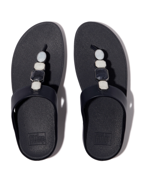 Fino Multi-Stone Leather Toe-Post Sandals Midnight Navy