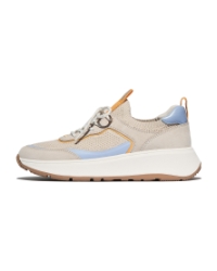 F-Mode  Suede/Knit Flatform Slip-On Laced Sneakers Paris Beige/Skywash Blue