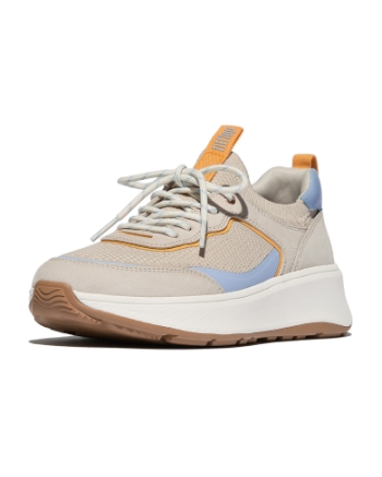 FitFlop F-Mode  Suede/Knit Flatform Slip-On Laced Sneakers Paris Beige/Skywash Blue