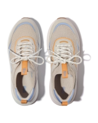 F-Mode  Suede/Knit Flatform Slip-On Laced Sneakers Paris Beige/Skywash Blue