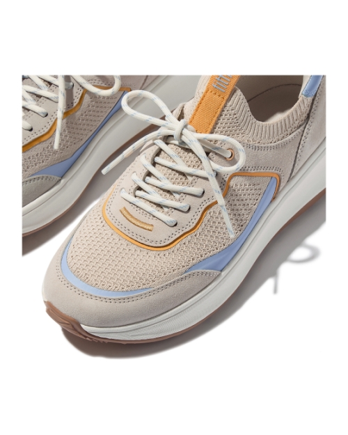 F-Mode  Suede/Knit Flatform Slip-On Laced Sneakers Paris Beige/Skywash Blue