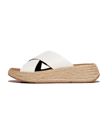 FitFlop F-Mode Espadrille Leather Flatform Cross Slides Urban White