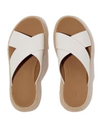 F-Mode Espadrille Leather Flatform Cross Slides Urban White