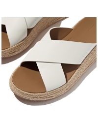 F-Mode Espadrille Leather Flatform Cross Slides Urban White