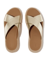 F-Mode Espadrille Leather Flatform Cross Slides Platino