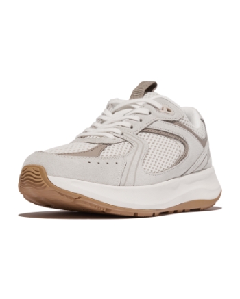 FitFlop F-Mode Flow Suede/Mesh/Leather Flatform Sneakers Urban White