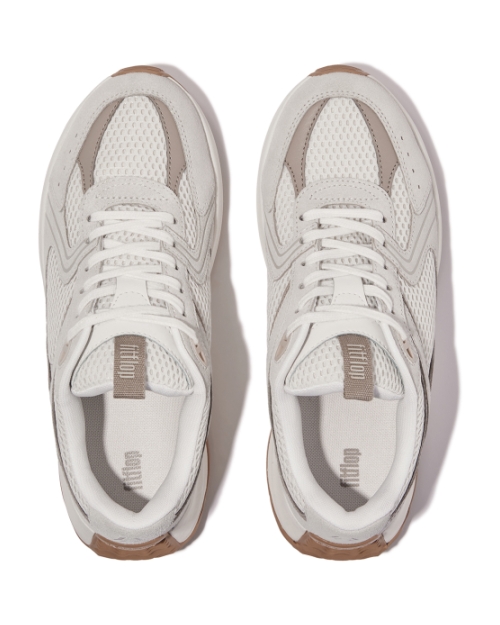 F-Mode Flow Suede/Mesh/Leather Flatform Sneakers Urban White
