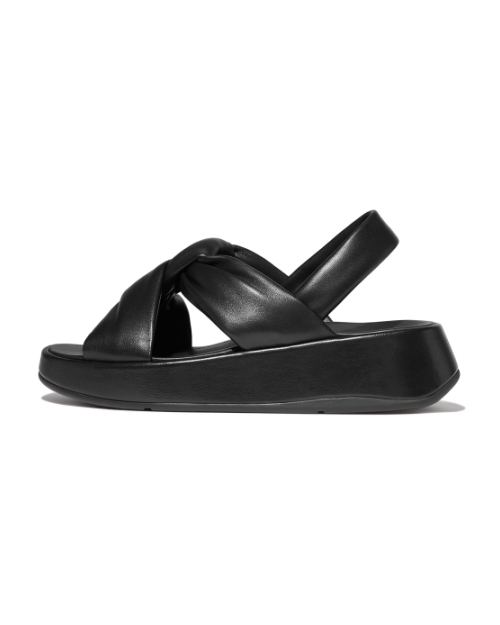 F-Mode Knot Soft-Leather Flatform B/Strap Sandals All Black