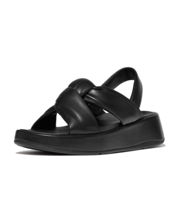 FitFlop F-Mode Knot Soft-Leather Flatform B/Strap Sandals All Black