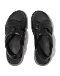 F-Mode Knot Soft-Leather Flatform B/Strap Sandals All Black