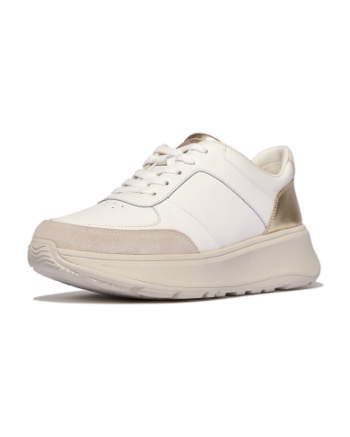 FitFlop F-Mode Leather/Suede/Metallic Flatform Sneakers Urban White/Platino
