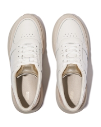 F-Mode Leather/Suede/Metallic Flatform Sneakers Urban White/Platino