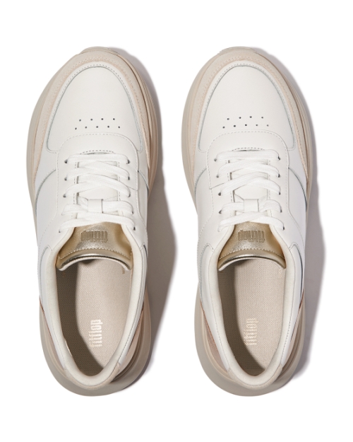 F-Mode Leather/Suede/Metallic Flatform Sneakers Urban White/Platino