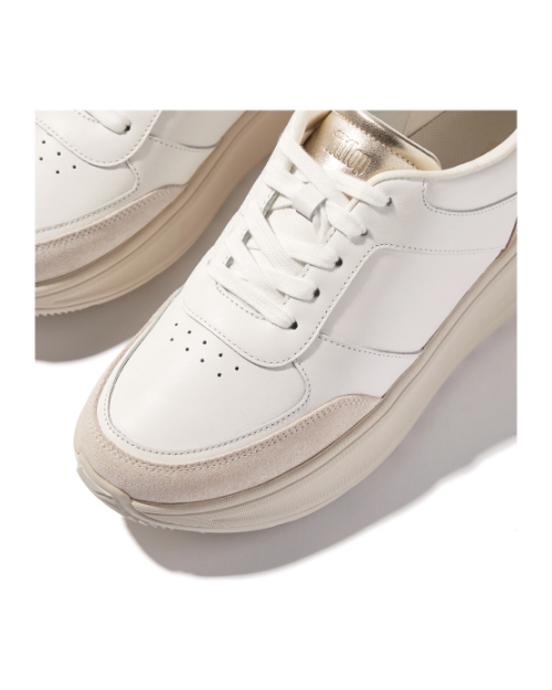 F-Mode Leather/Suede/Metallic Flatform Sneakers Urban White/Platino