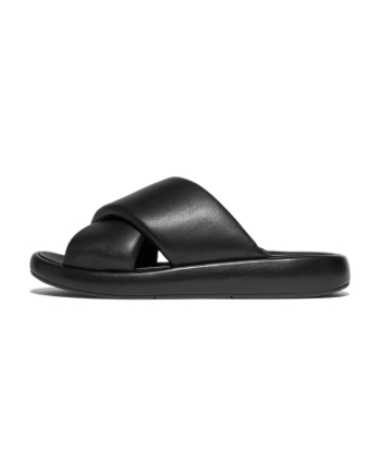 FitFlop Iqushion D-Luxe Padded Leather Cross Slides All Black