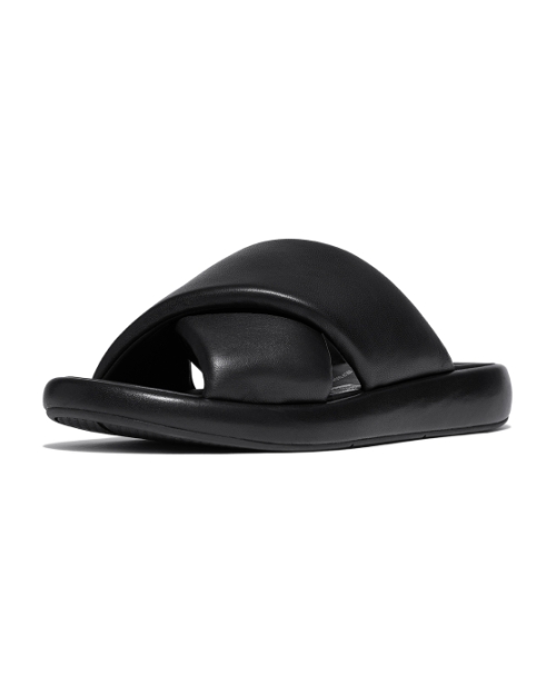 Iqushion D-Luxe Padded Leather Cross Slides All Black
