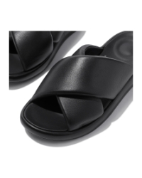 Iqushion D-Luxe Padded Leather Cross Slides All Black