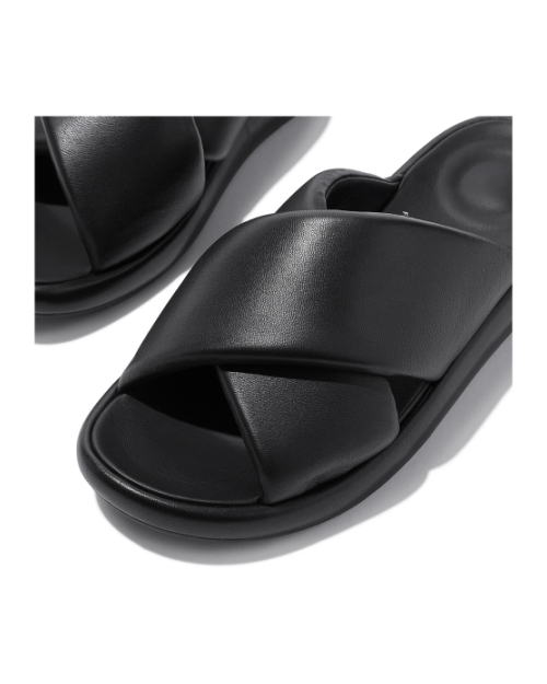 Iqushion D-Luxe Padded Leather Cross Slides All Black