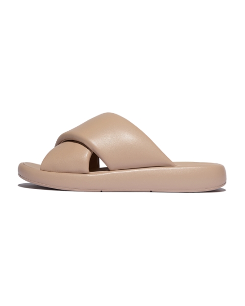Iqushion D-Luxe Padded Leather Cross Slides Classic Beige