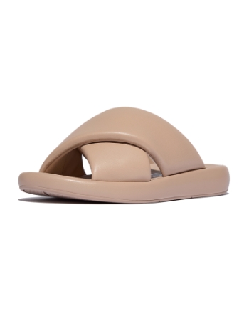 FitFlop Iqushion D-Luxe Padded Leather Cross Slides Classic Beige