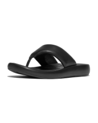 Iqushion D-Luxe Padded Leather Toe-Post Sandals All Black