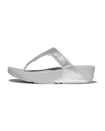 FitFlop Lulu Crystal-Mix Toe-Post Sandals Silver